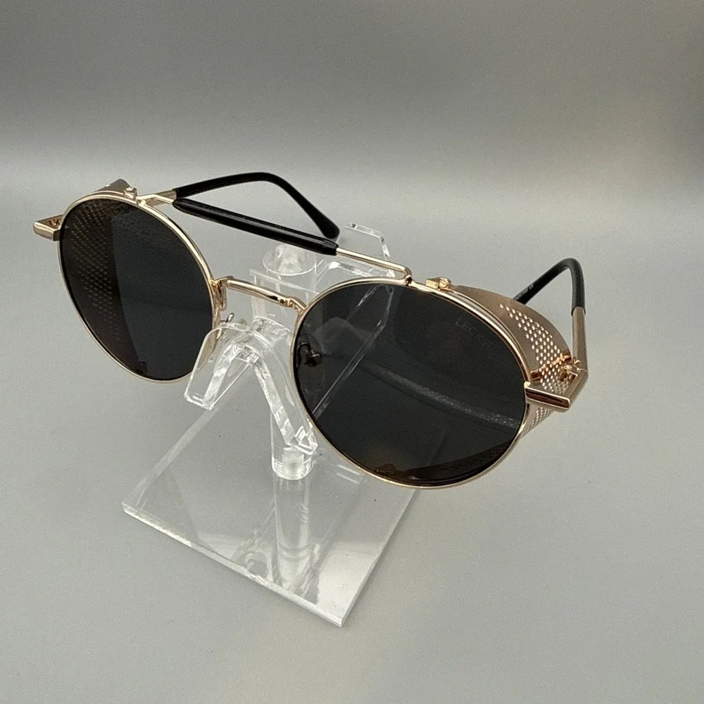 LECKIRUT  Copper Authentic Steampunk Sunglasses-Folding Side Shields-Gray Lens